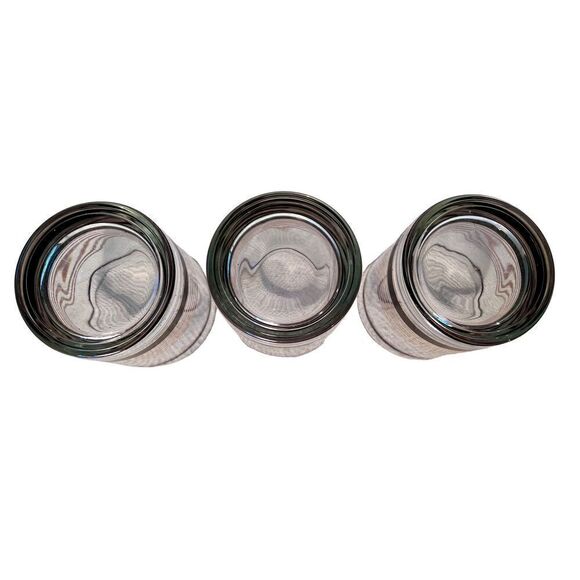 VTG SET 3 MCM Black & Gold Stripe STRIPED Low Ball Rocks Bar Glasses Whiskey - Picture 4 of 12